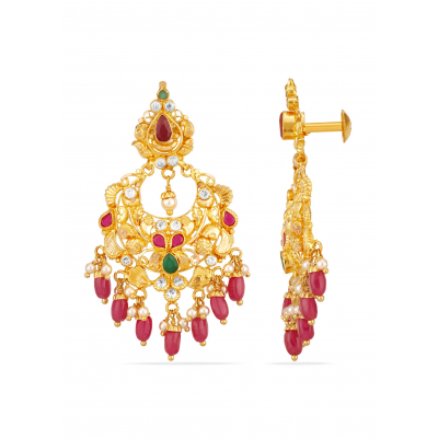 Ruby Drop Emerald Accented Crescent Earrings