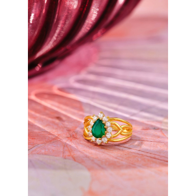 Emerald and Zircon Party Glam Ring for Women