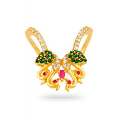 Vibrant Elegance Vanki Model Ring with Ruby, Emerald & Zircon