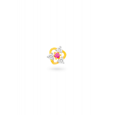 Ruby Floral Motif Diamond Nose Pin